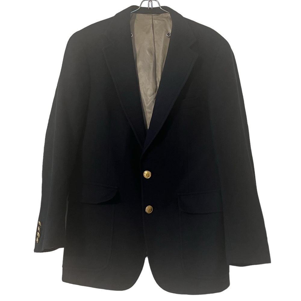 Vtg Ralph Lauren Polo University Club Wool Union Made Gold Button Blazer in Navy